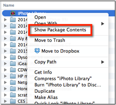 show iphoto package content