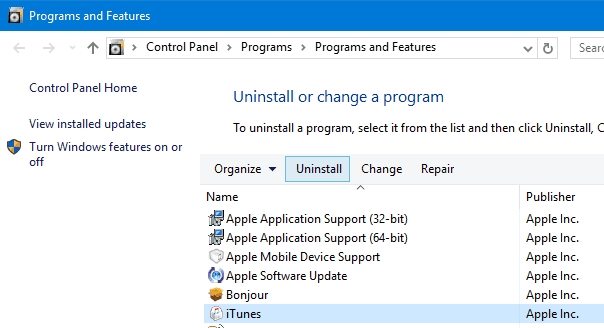 uninstall itunes