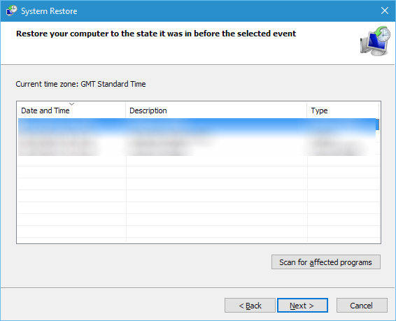 windows system restore points