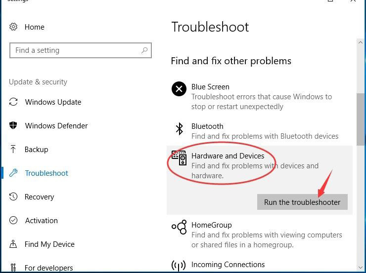run troubleshooter to detect