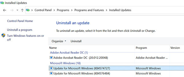 uninstall windows updates
