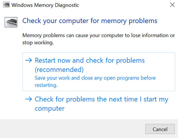 use windows memory diagnostic