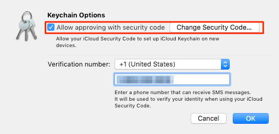 approve iCloud Keychain with Security Code on Mac