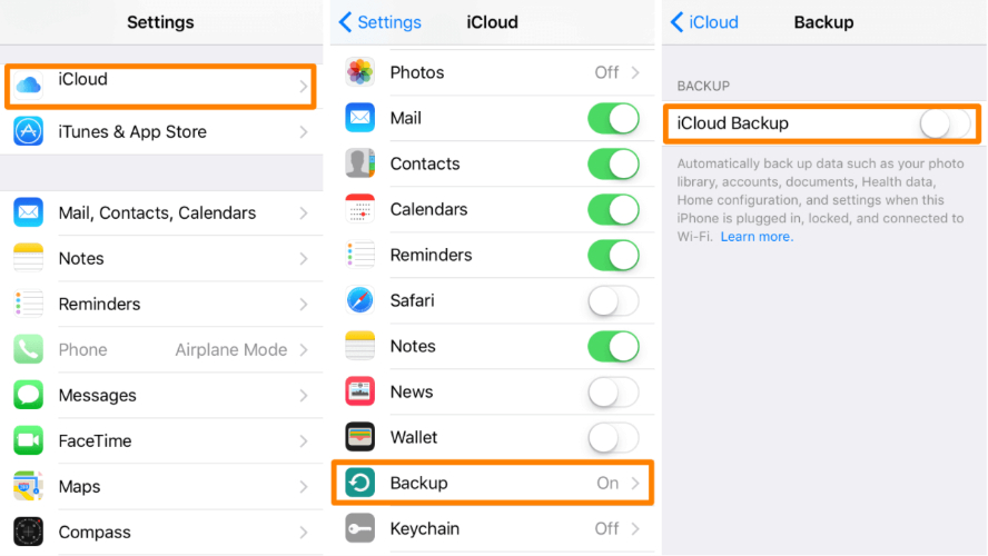 iCloud 백업 활성화