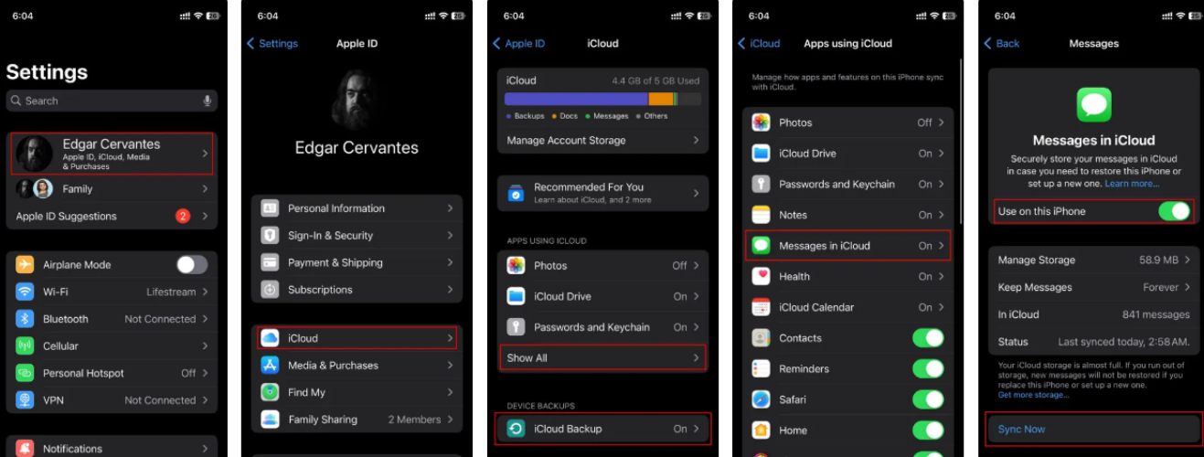 enable message icloud