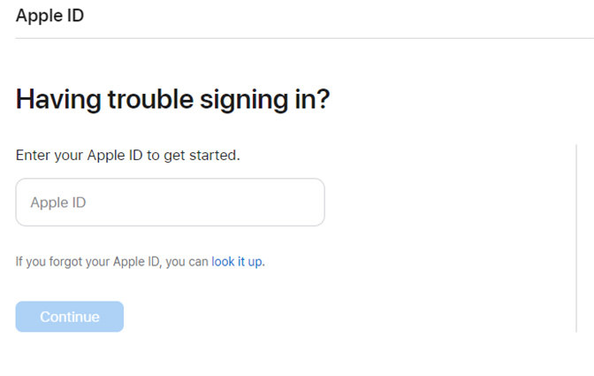 أدخل معرف Apple على iforgot com
