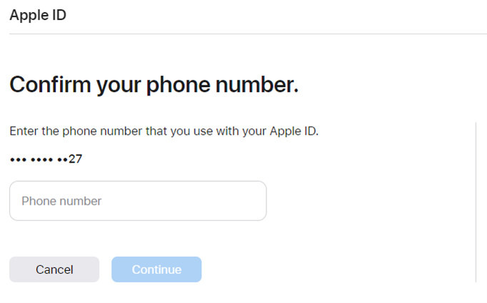 أدخل رقم الهاتف على iforgot com