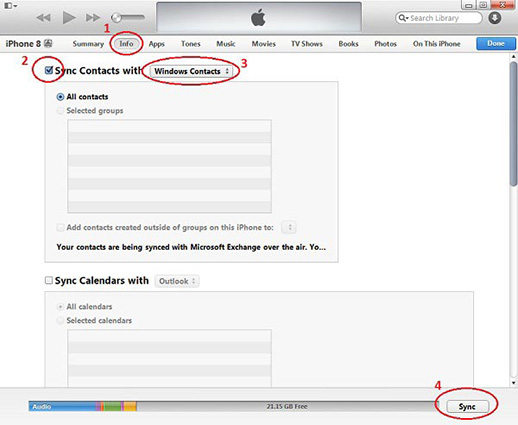export vcard via itunes
