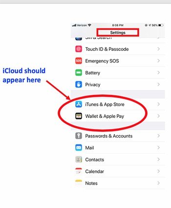 icloud not in settings