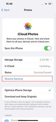 my ipad is not syncing with my iphone - icloud photos resume sync