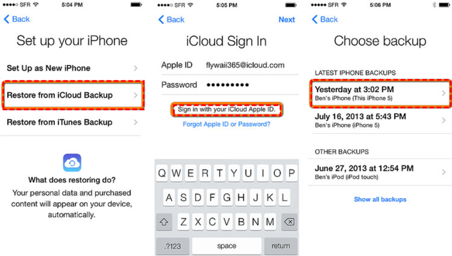 restore on iphone