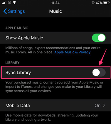 turn off sync library