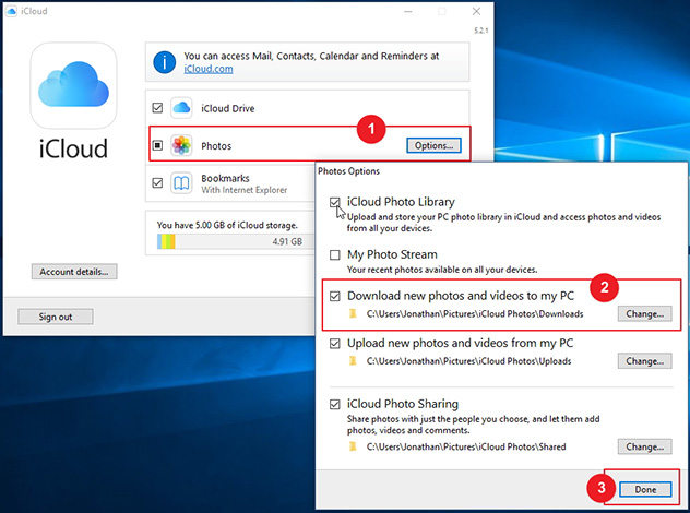 how to download icloud photos windows 10