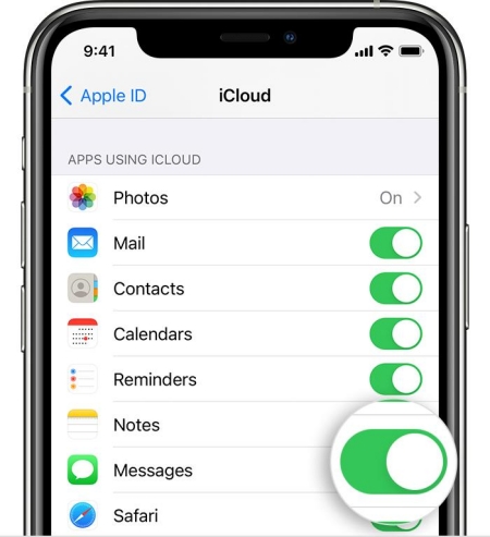 message button on icloud
