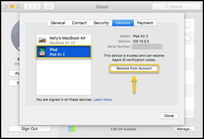 remove from account option