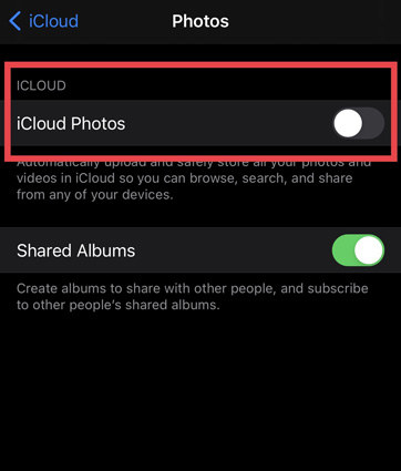 turn off icloud photos