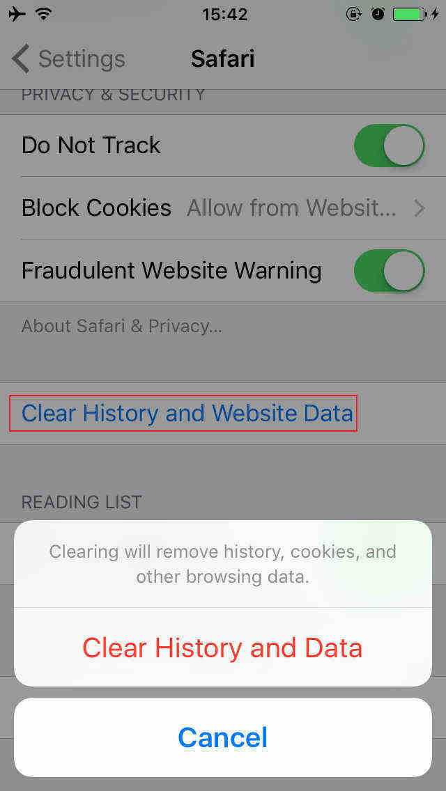 iphone clear safari history with restrictions