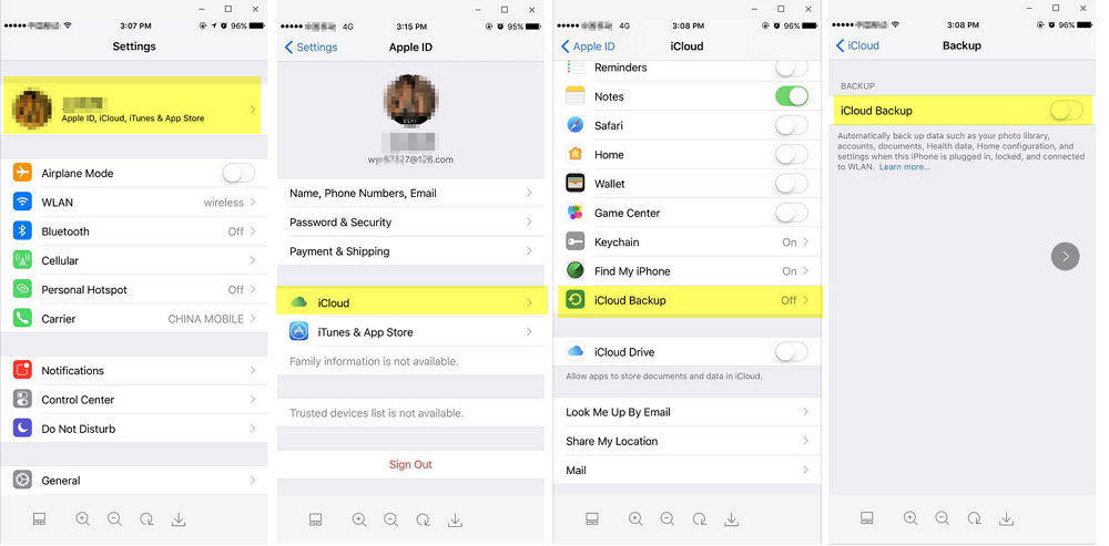 backup iphone in icloud