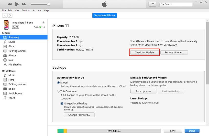 itunes  backup now