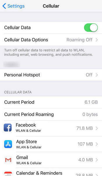check iphone data usage