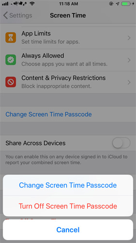 recovering screen time passcode