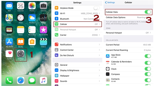enable and disable cellular data in iphone