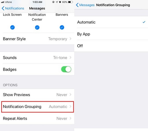 enabling notification for each app