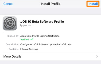 install tvos profile