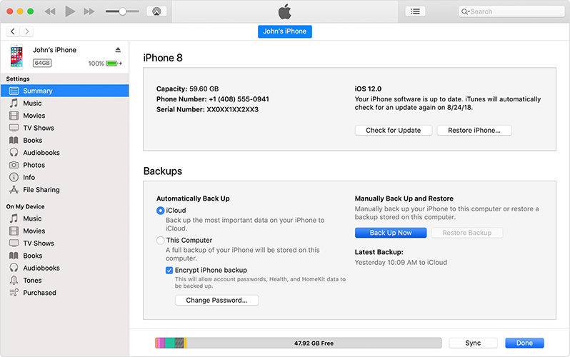 restore iphone itunes