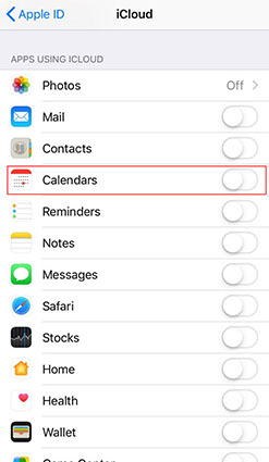 disable icloud calendar
