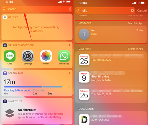 search bar to find message