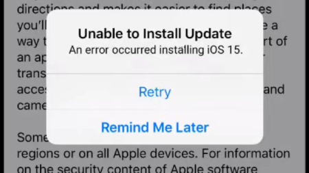 an error occured installing ios 15