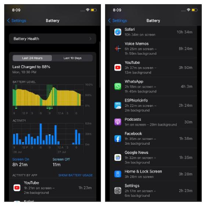 ios 15 check battery consumption