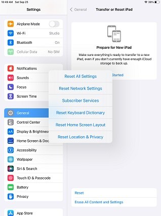 reset iPadOS 16