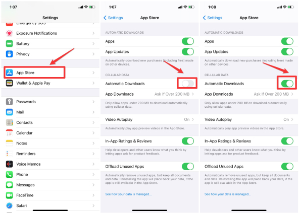 turn off automatic downloads on iphone