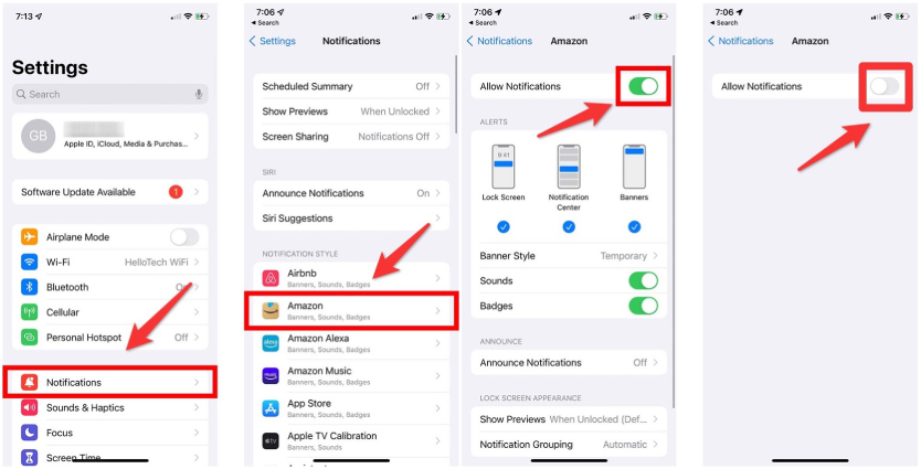 turn off notifications on iphone