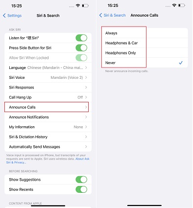 ios 16 announce calls in siri & search