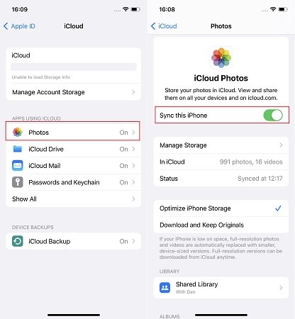 icloud photos sync this iphone