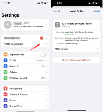 install ios 16 software profile