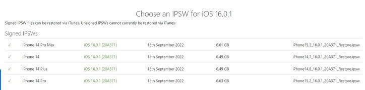iOS 16.0.1 ipsw file