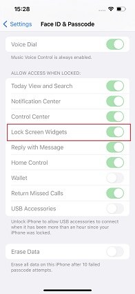 lock screen widget access settings