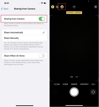 share photos from camera - icloud shared library ios 16.1