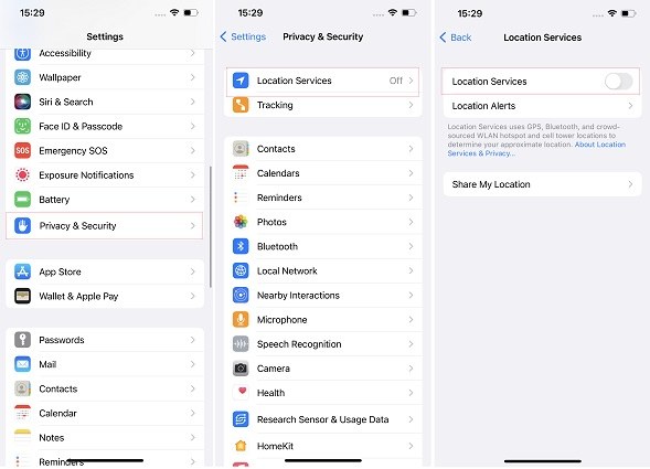turn on location services settings