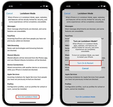turn on lockdown mode