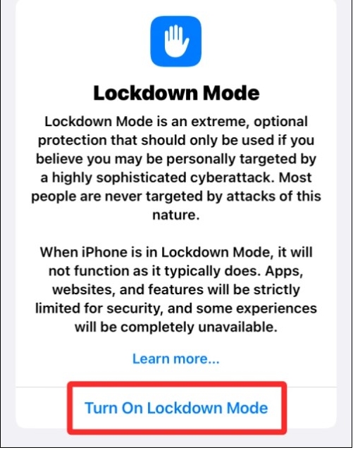 turn on lockdown mode