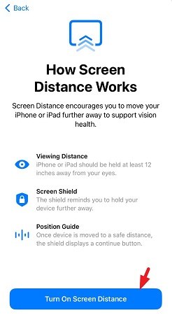turn on screen time distance