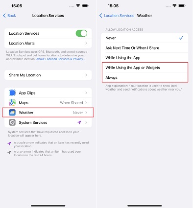 all locations access for weather app