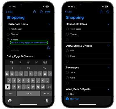 iphone grocery list sorting