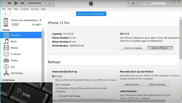 downgrade ios 17  with itunes