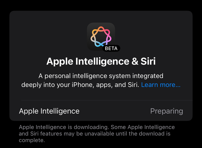 apple intelligence stuck on preparing